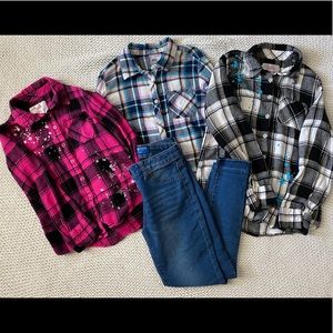 Girls collared plaid shirts & Jeans Size 7/8